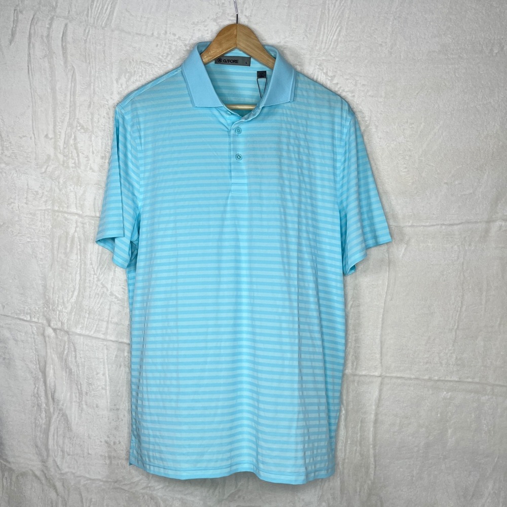 G/FORE Mens Golf Polo Shirt Size‎ L Light Blue Striped Short Sleeve NWT